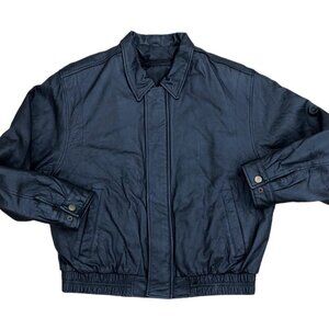 VTG WILSONS Leather Jacket LG Men's Black Thinsulate Full Zip Button Bomber Coat